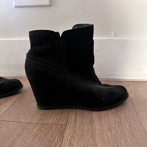 Black Suede Wedge Ankle Boots